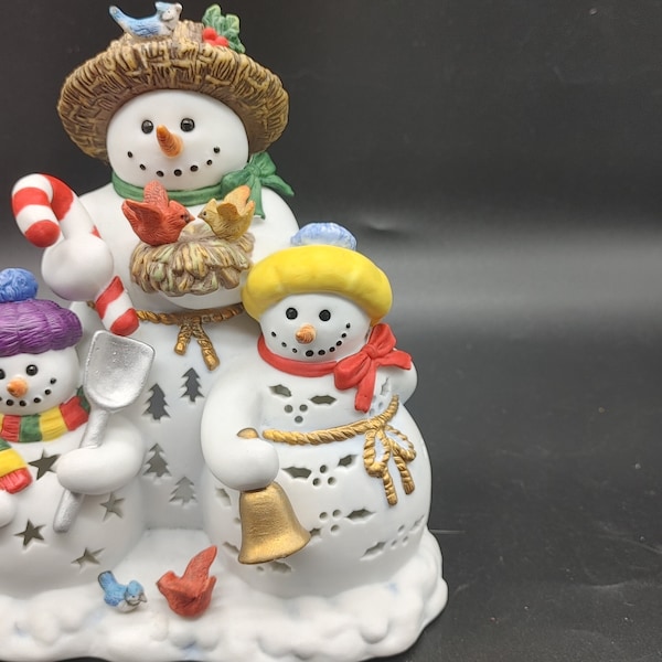 Bougeoir familial bonhomme de neige, décoration hivernale à la bougie chauffe-plat, cadeau d'hôtesse