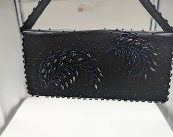 Vintage, Made in Hong Kong, Beaded, Purse, Handbag, Clutch, Fancy Bag, Black,