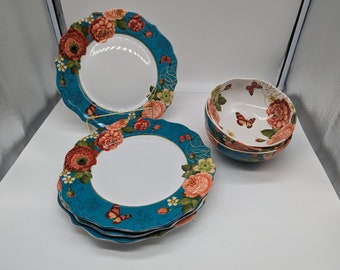Discontinued, Pier 1, Danielle&#39;s Flowers, Dinner Plates, Bowls, Rare, Replacements