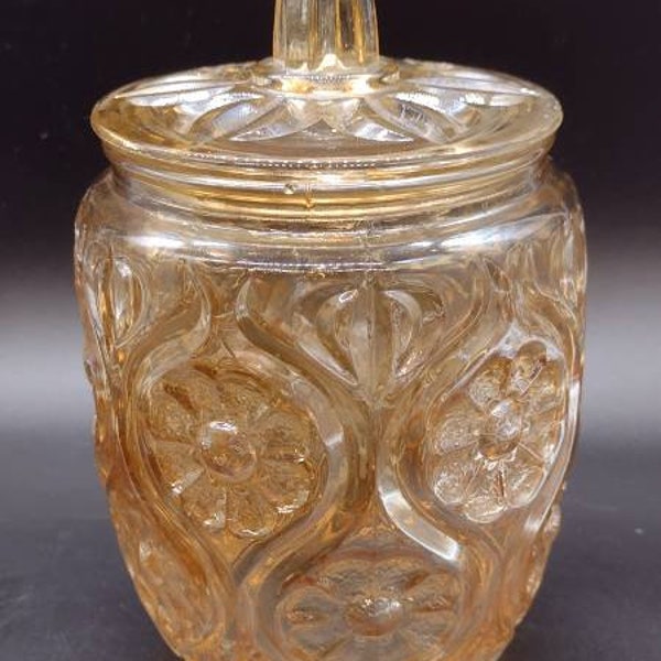 Antique, Carnival Glass, Illinois Daisy, Lidded, Biscuit Jar, Rindskopf, Rare Find