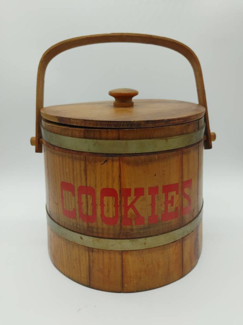 Vintage, Wood, Sugar Bucket, Cookie Jar, Wooden, Barrel, With Lid