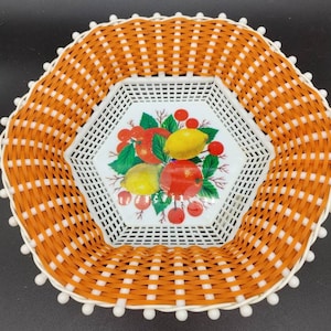 Vintage, Orange, Plastic Basket, Made in Greece, Plastic Bowl for Fruits, Plastic Bread Basket Vintage, Wowen Plastic, Rare