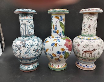 Vintage, Very colourful, hand painted, and signed Berardos, Vases, Portugal, Rare, Three Styles, 17th Century Style