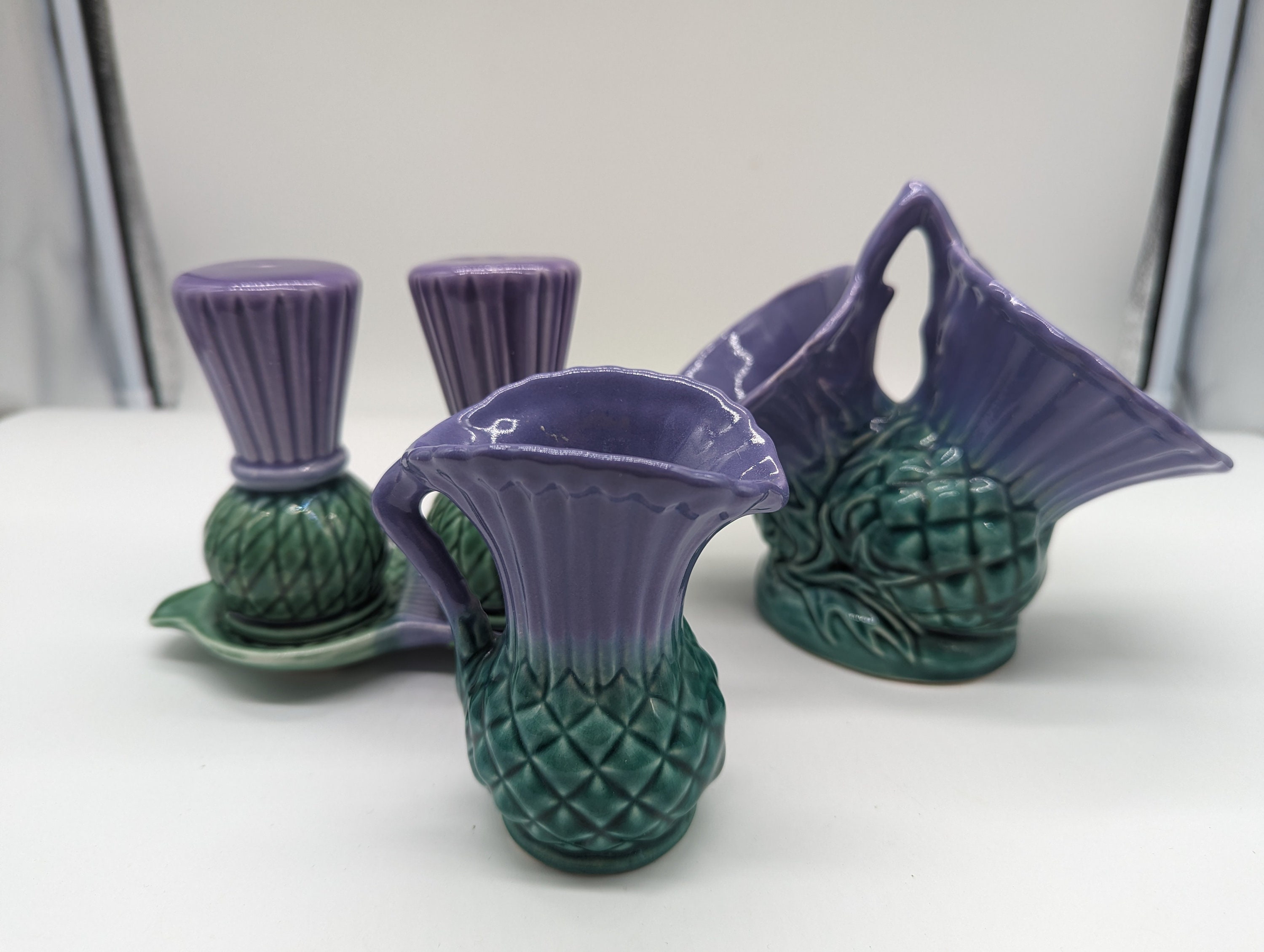 Vintage, Scottish Pottery, Thistle Pattern, Purple and Green, Highland