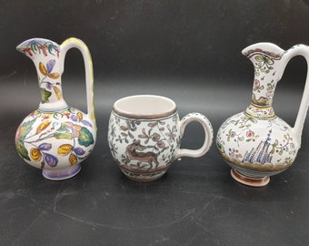 Vintage, Very colourful, hand painted, and signed Berardos, Vases, Portugal, Rare, Three Styles, 17th Century Style