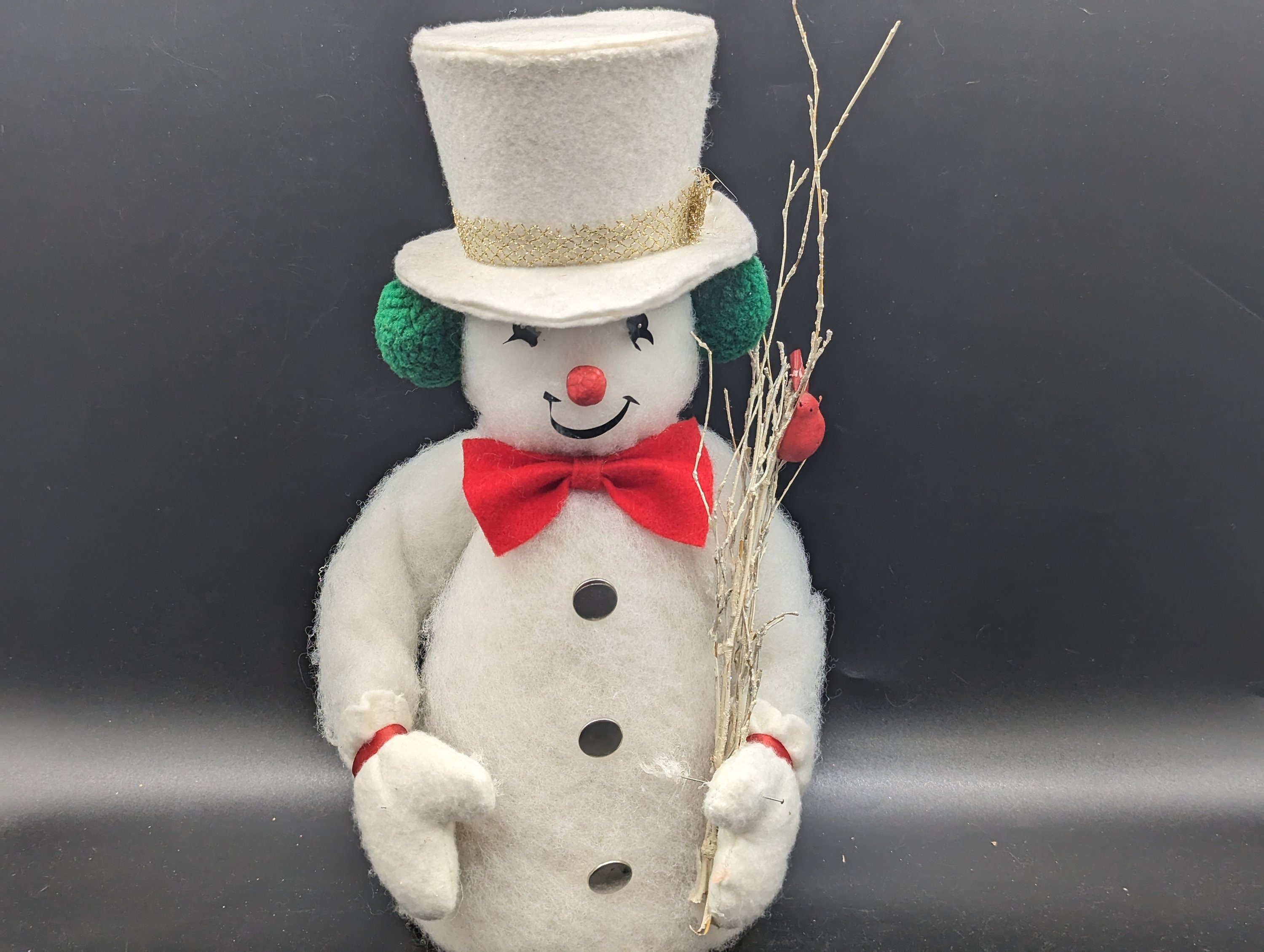 Vintage, Cotton Batten, Snowman, Buttons, Broom, Hat, Robin, Charming, Hostess Gift, Secret Santa, Rare