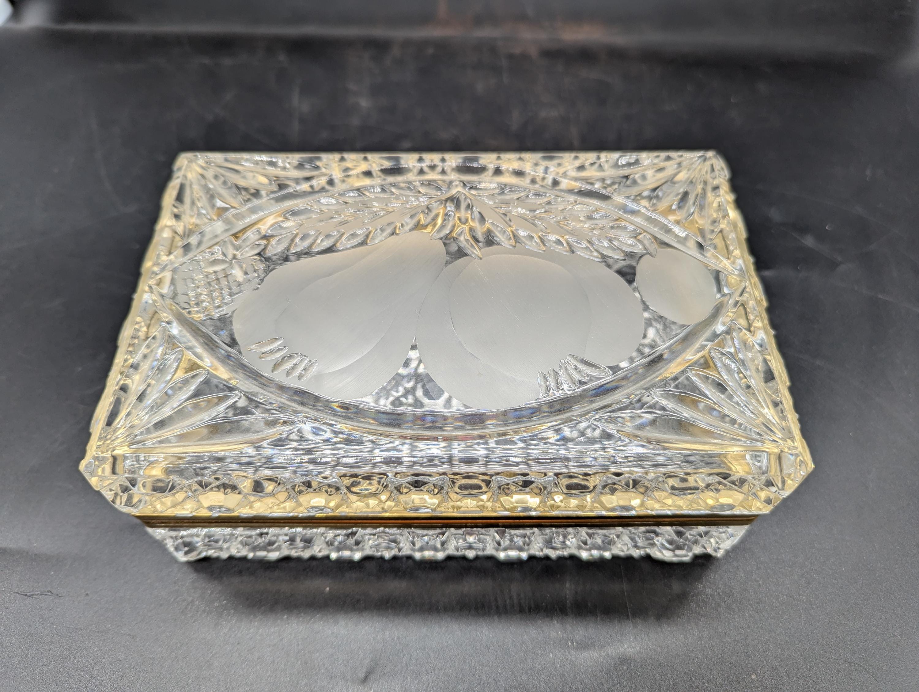 Vintage, French, Cut Crystal, Casket Box, Jewelry Box, Brass Hinged, Trinket Box, Rare, Gift For Her, Glamour