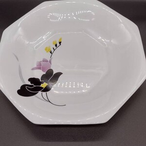 アクロポール、フランス、アナイスパターン、八角形フラット、サービングボウル、白不透明、ミルクガラス、花柄、ミッドセンチュリーモダン、希少