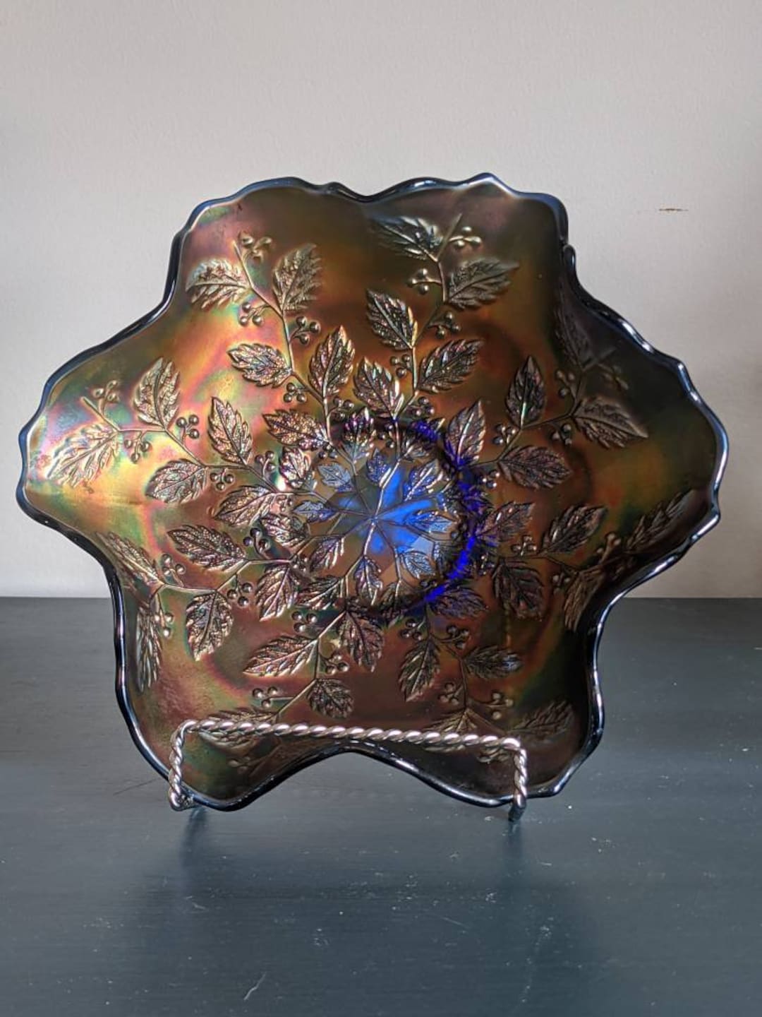 フェントン　バージニアガラス　琥珀色ボウル　デイジー＆ボタン Fenton Carnival Glass, Antique, Cobalt, Electric Blue, Rare