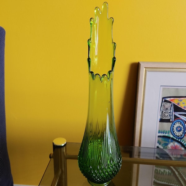 Vaso vintage in vetro oscillante Pineapple Butt, LE Smith, verde, alto 13,7 pollici,