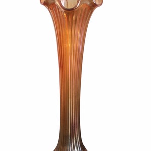 Vetro oscillante, Fenton Marigold, vetro Carnival, antico, raro vaso grande, a coste con parte superiore arricciata, ricordo iridescente, agrodolce