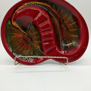 Vintage, Maurice, California, Pottery, Rare, One of a Kind, vibrant Reds, Retro, MCM, Psychedelic, Cool, Ashtray, Housewarming, Collector