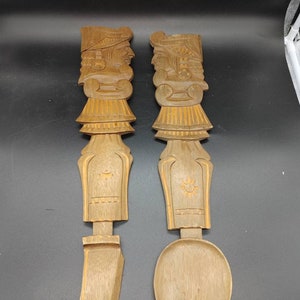 Vintage, Tiki, Tribal, Wood, Knife, Spoon, Wall Decor, Kitchen, Outdoor Kitchen, BBQ, Pool, Tiki Bar, Summer Decor, Rare, One of a Kind,