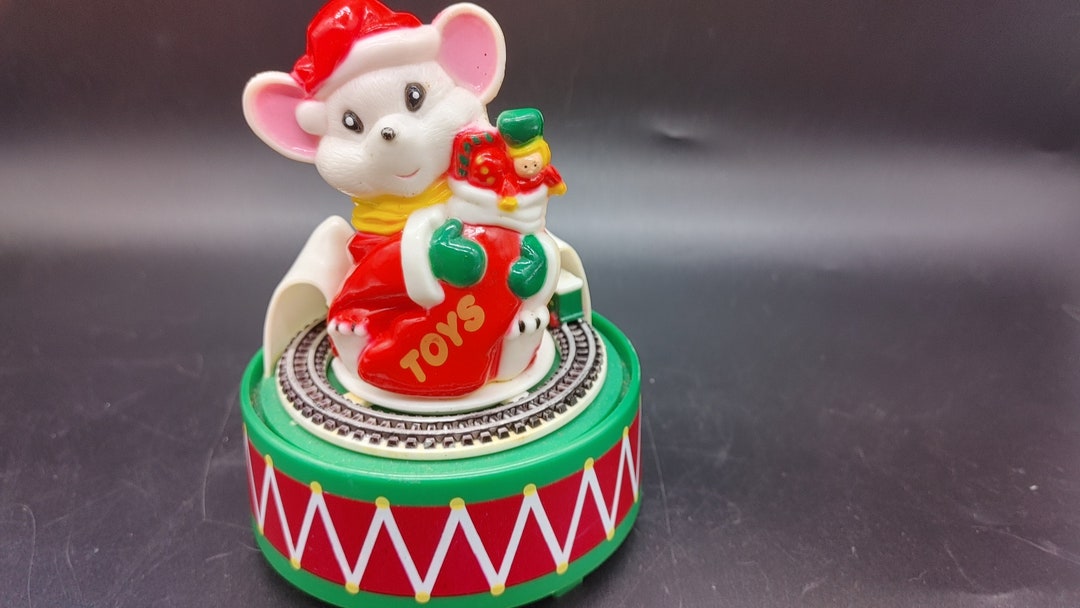Vintage, Christmas, Mouse, Windup, Musical Toy, Train Goes Around