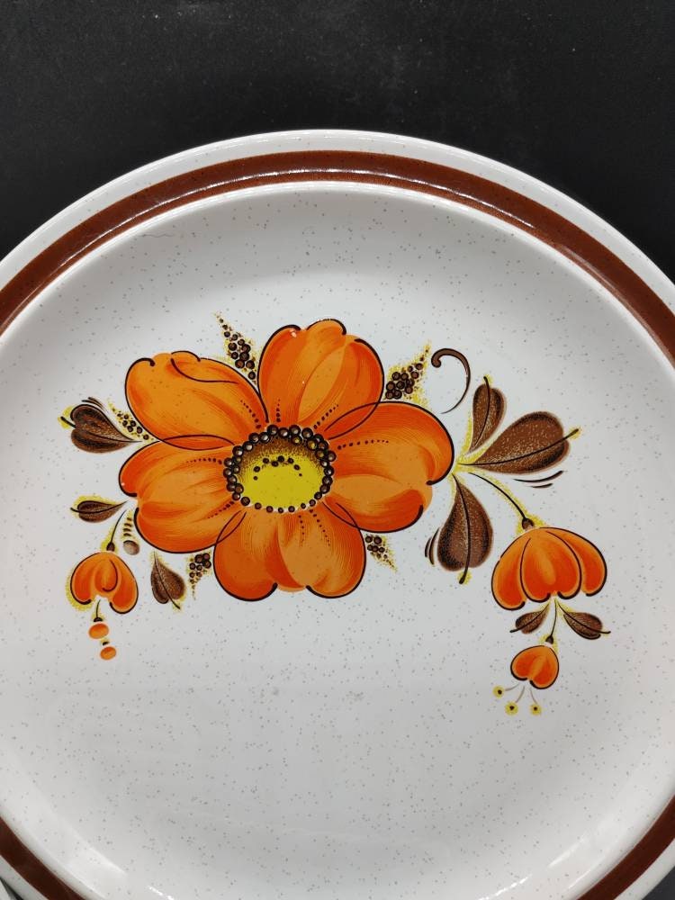 Vintage, Stoneware, Japan, Valencia, Large, Dinner Plates, Poppy Flower, Boho, Speckled Etsy