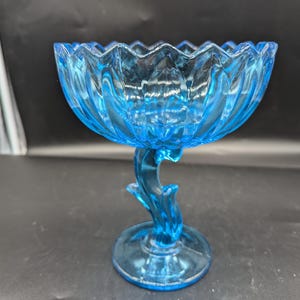 Indiana Glass Aqua Electric Ice Blue Lotusblüte oder Tulpenblume Offenes Kompott Footed Candy Dish