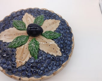 1960s Ceramic Blueberry Pie Box, Made in Portugal, Midcentury Kitchen Canister