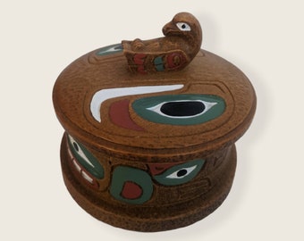 on hold for Nataly Indigenous Art, Totem Box, Original Repro, Has Authentic Papers, Tells a Story of Native History, Rare