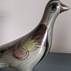 VTG Tonala, Bird, Gray, Brown, Blue Green, Hand Painted, Mexico Treasure, Bird Lover, Pottery Collector, Rarer Piece, Bigger Size, Wide Eyed
