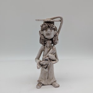 Vintage, 1970s, Dino Bencini, Italy, figure, figurine, scholar, graduate, spaghetti hair, redware, signed art pottery