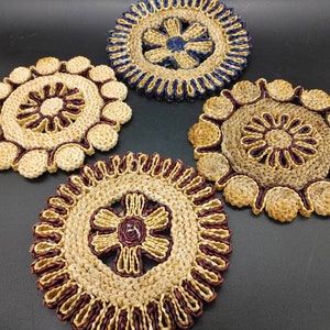 Vintage, Round, Wicker, Rattan, Trivets, Blue, Brown, Red, Beige, Cooking pot holders, Wall Hanging Decor, Boho Decors, retro 1970&#39;s, Set