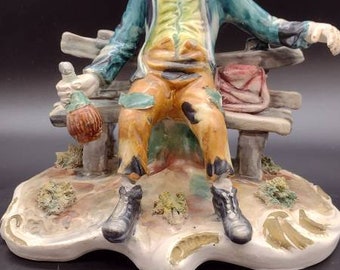 サンドロ・マッジョーニ カポディモンテ 置物 トランプ インテリア アンティーク Vintage, Capodimonte, Tramp, Sitting on Bench, With Wine