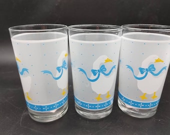Vintage, Blue Ribbon, Gans, Libbey Brille, Dreierset, Glas, wie neu, selten, 8 oz, Bauernhaus