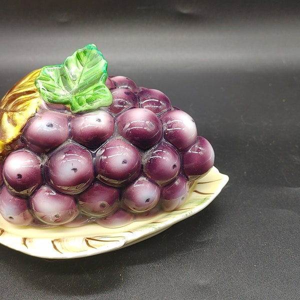 Lefton, ESD, Japan, Grapes, Covered Cheese/Butter Dish, Grape, Vine, Quaint