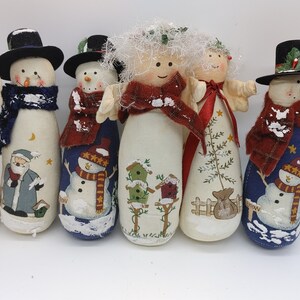 Vintage, Handmade, Snowpeople, Snowmen, Snowangels, Beanbag, Weighted, Handpainted, Handsewn, Set of Six, Folk Art, Rare