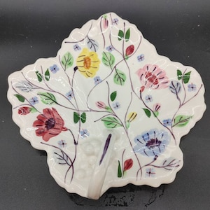 Vintage, Chintz, Leaf Shaped, Plate, Cake Plate, Snack Plate, Nut Dish, Spring Decor, Southern Potteries, Blue Ridge, Florals, Handled, Rare