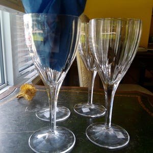 A vintage, set of four, Aspen,  by Nachtmann, White Wine Glasses, Crystal goblets, Rare, Signed