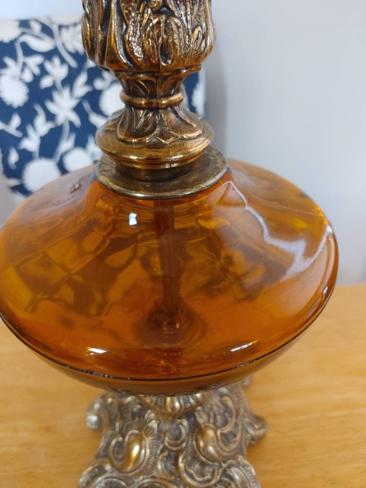 Vintage Amber Glass Table Lamp Ornate Brass Base 1970s Lighting Etsy Vintage Amber Glass Table Lamp Ornate Brass Base 1970s Lighting Etsy