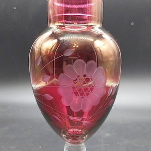 Vintage, WJ Hugos, Rubinrot, Cut to Clear, Kornblume, Apothekerglas, mit Deckel, selten