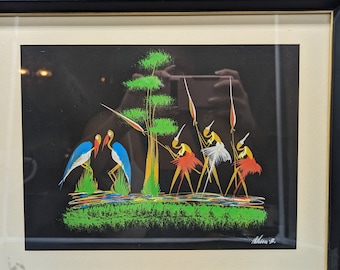Vintage, 1950s, Mid Century, MCM,Folk Art, Belgian Congo, Gouache, Hand Painted, Original, Artist Signed, Painting, Art Wall, Hanging Deco