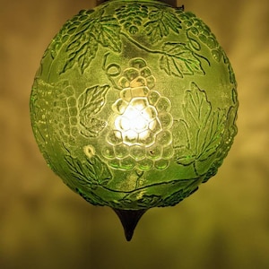 Vintage, MCM, Swag, grünes Glas, Lampe, Trauben, Reben, selten, Hängelampe, Boho,