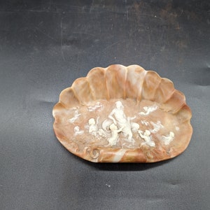 Vintage, Incolay, Muschel, Catchall, Ringschale, Putten, Aphrodite, Kirsche, braun, selten, Handarbeit, USA