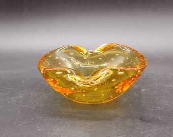 Archimede Seguso, Murano, Italia, Vidrio artístico, Cuenco, Amarillo, Bullicante, Burbuja controlada, Forma biomórfica, Raro