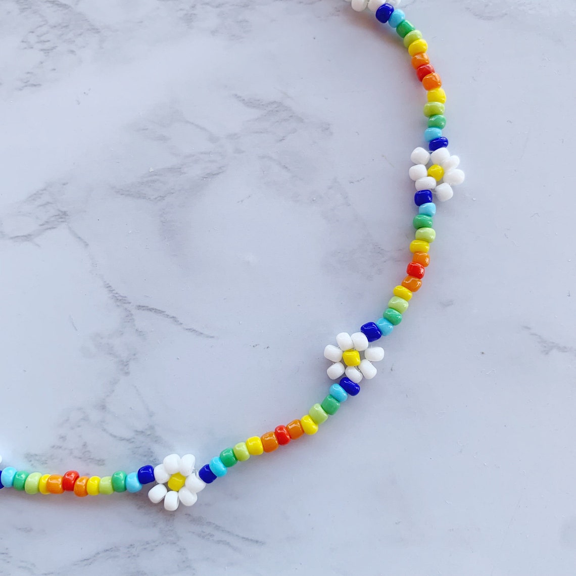 Seed bead daisy necklace rainbow summer colorful flower Etsy
