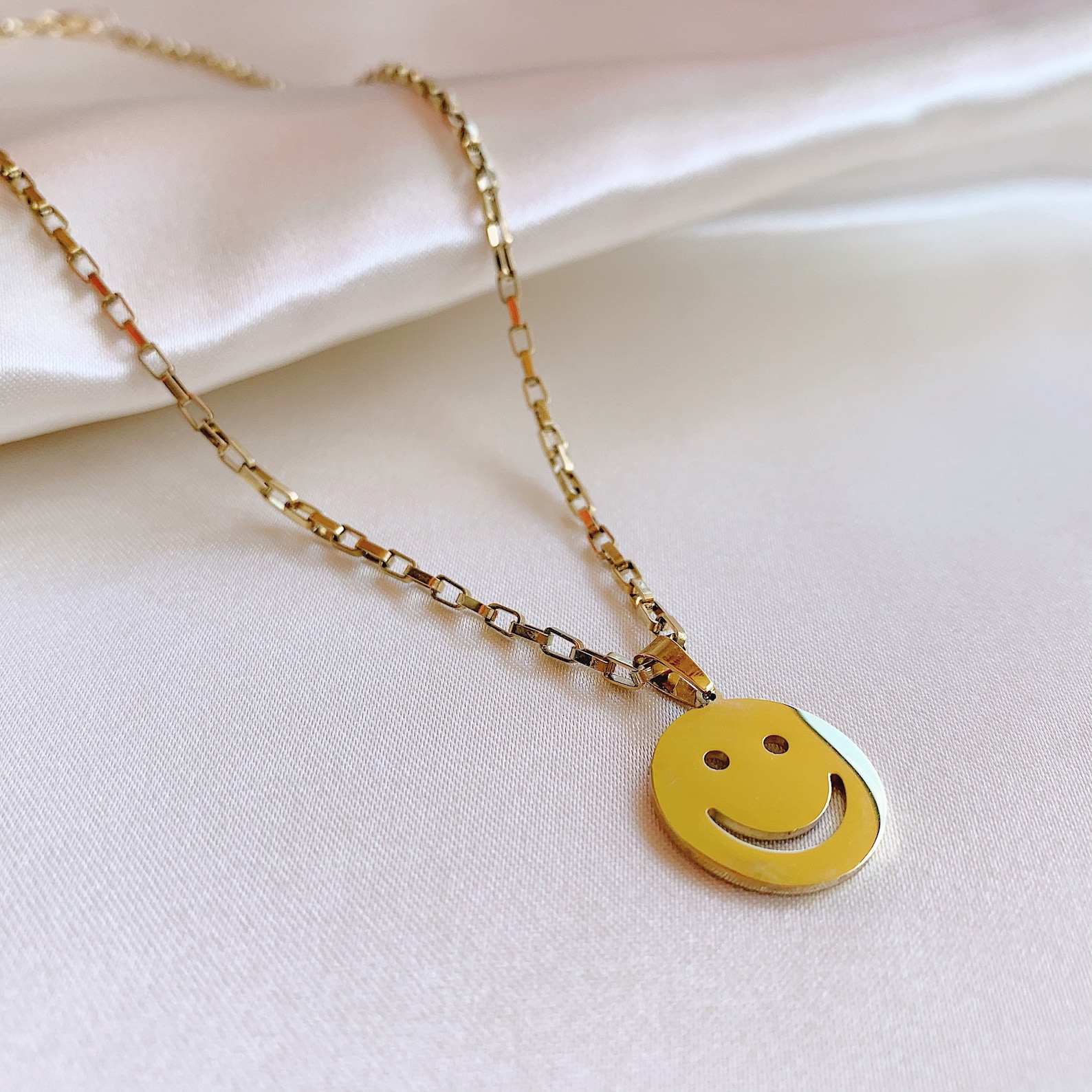 Golden smiley face necklace cute stainless steel necklace Etsy