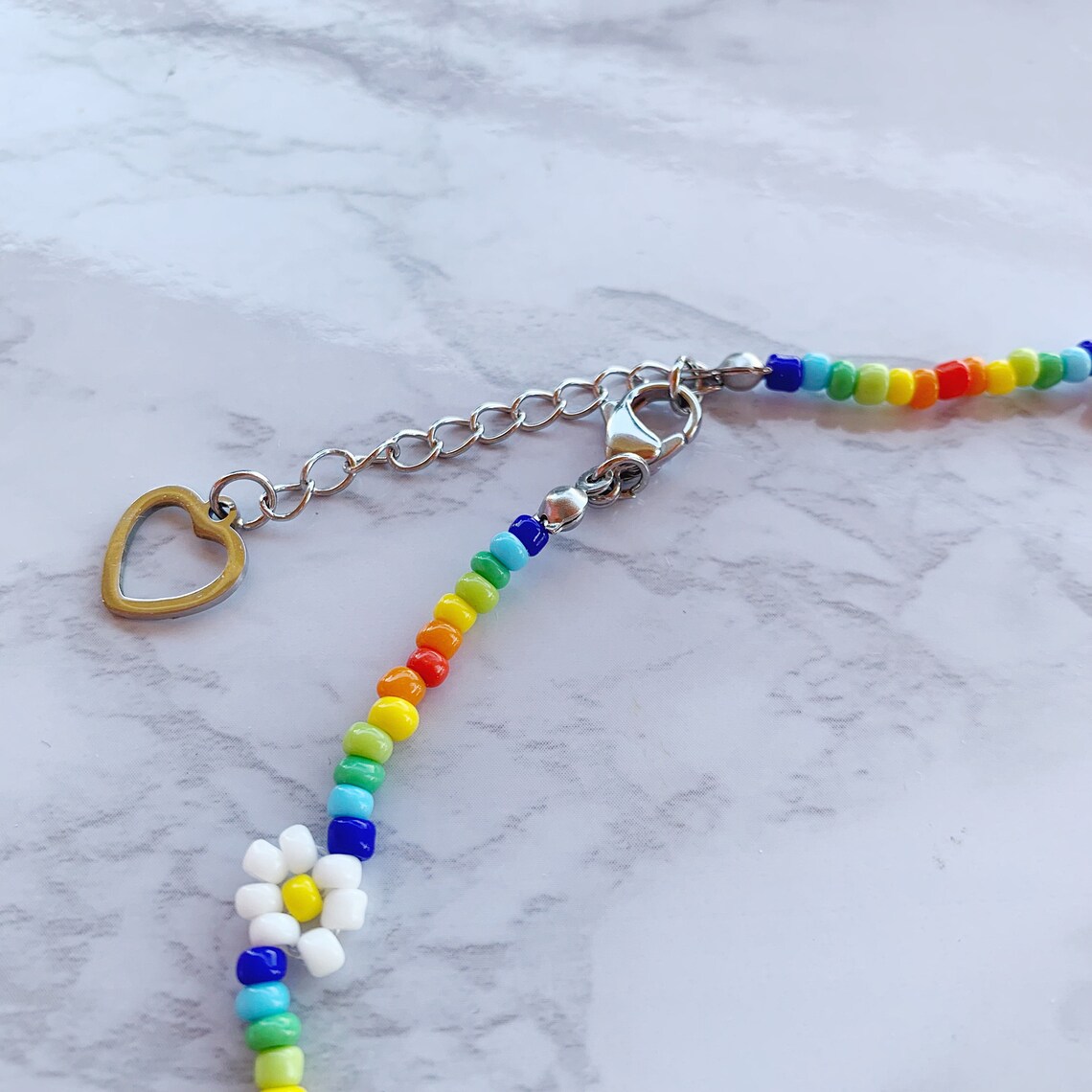 Seed bead daisy necklace rainbow summer colorful flower Etsy