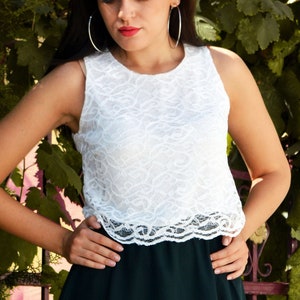 In Stock Size XS (bust 83 Cm/33 In): Ivory Blossom Lace Top