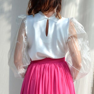 Ivory blouse Organza blouse Ivory top Women blouses Plus size clothing  Organza top Bridal top Long sleeve blouse Evening blouse Wedding top