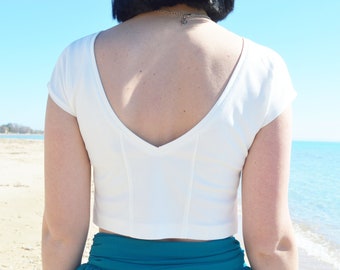 Ivory crop top Evening top Bridal top Minimal crop top Open back top Crop top White blouse Bride top Bridesmaid top Elegant top Women top