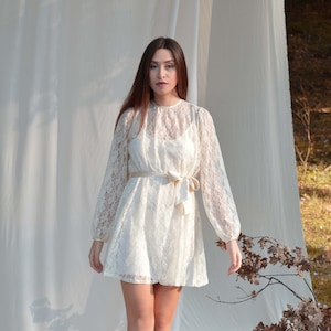 Ivory lace dress Wedding dress Long sleeve dress Mini dress Evening dress Coctail dress Prom dress Plus size dress Vintage dress Boho dress