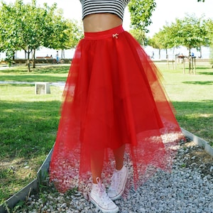 Falda corta de gasa plisada para mujeres Falda de baile Tutu para adultos ( rojo)