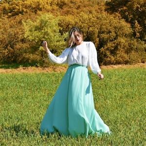 Blue green chiffon skirt Floor skirt Full length skirt Flare skirt Bridesmaid skirt High waist skirt Wedding skirt Bridal separates Long
