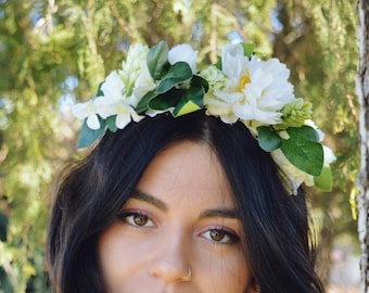 Bridal Flower Crown White Flower Crown Bridesmaid Flower Crown Flower Girl Crown Flower Crown Girl Ivory flower crown