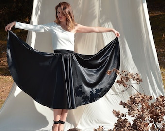 Circle skirt Black satin skirt Black midi skirt Wedding midi skirt Seperates wedding dress Bridesmaids skirt Elegant satin skirt