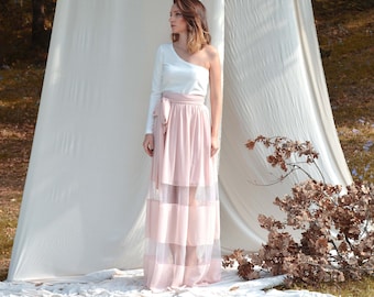 Baby roze chiffon rok Vloerrok Bruiloft rok Bruidsmeisje rokken Bruids scheidt Flare rok Elegante rok Prom rok Volledige lengte rok