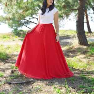 Red chiffon skirt Floor skirt Bridesmaid skirt Evening skirt Maternity skirt Plus size skirt Long maxi skirt Engagement skirt Party skirt